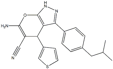 6-amino-3-(4-isobutylphenyl)-4-(3-thienyl)-1,4-dihydropyrano[2,3-c]pyrazole-5-carbonitrile 구조식 이미지