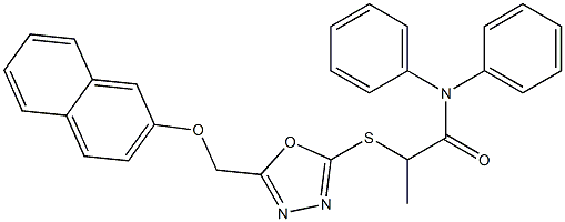 2-({5-[(2-naphthyloxy)methyl]-1,3,4-oxadiazol-2-yl}sulfanyl)-N,N-diphenylpropanamide 구조식 이미지