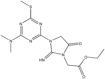 ethyl {3-[4-(dimethylamino)-6-(methylsulfanyl)-1,3,5-triazin-2-yl]-2-imino-5-oxo-1-imidazolidinyl}acetate 구조식 이미지