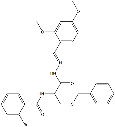 N-{1-[(benzylsulfanyl)methyl]-2-[2-(2,4-dimethoxybenzylidene)hydrazino]-2-oxoethyl}-2-bromobenzamide 구조식 이미지