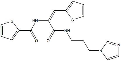 N-[1-({[3-(1H-imidazol-1-yl)propyl]amino}carbonyl)-2-(2-thienyl)vinyl]-2-thiophenecarboxamide 구조식 이미지