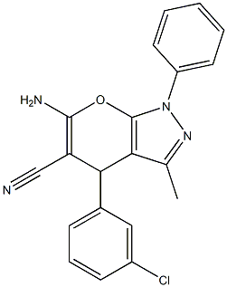 6-amino-4-(3-chlorophenyl)-3-methyl-1-phenyl-1,4-dihydropyrano[2,3-c]pyrazole-5-carbonitrile 구조식 이미지