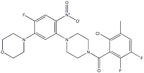 4-{5-[4-(2-chloro-5,6-difluoro-3-methylbenzoyl)-1-piperazinyl]-2-fluoro-4-nitrophenyl}morpholine Structure