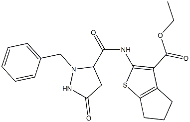 ethyl 2-{[(2-benzyl-5-oxo-3-pyrazolidinyl)carbonyl]amino}-5,6-dihydro-4H-cyclopenta[b]thiophene-3-carboxylate Structure