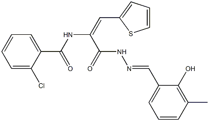 2-chloro-N-[1-{[2-(2-hydroxy-3-methylbenzylidene)hydrazino]carbonyl}-2-(2-thienyl)vinyl]benzamide Structure