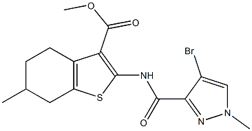 methyl 2-{[(4-bromo-1-methyl-1H-pyrazol-3-yl)carbonyl]amino}-6-methyl-4,5,6,7-tetrahydro-1-benzothiophene-3-carboxylate Structure