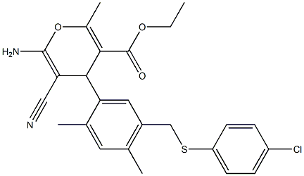 ethyl 6-amino-4-(5-{[(4-chlorophenyl)sulfanyl]methyl}-2,4-dimethylphenyl)-5-cyano-2-methyl-4H-pyran-3-carboxylate 구조식 이미지