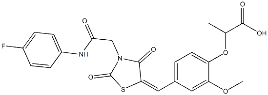 2-[4-({3-[2-(4-fluoroanilino)-2-oxoethyl]-2,4-dioxo-1,3-thiazolidin-5-ylidene}methyl)-2-methoxyphenoxy]propanoic acid 구조식 이미지