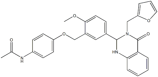 N-[4-({[5-[3-(furan-2-ylmethyl)-4-oxo-1,2,3,4-tetrahydroquinazolin-2-yl]-2-(methyloxy)phenyl]methyl}oxy)phenyl]acetamide Structure