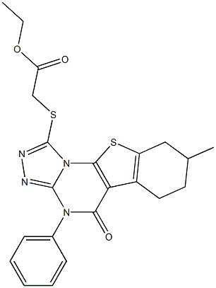 ethyl [(8-methyl-5-oxo-4-phenyl-4,5,6,7,8,9-hexahydro[1]benzothieno[3,2-e][1,2,4]triazolo[4,3-a]pyrimidin-1-yl)sulfanyl]acetate 구조식 이미지