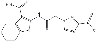 2-[({3-nitro-1H-1,2,4-triazol-1-yl}acetyl)amino]-4,5,6,7-tetrahydro-1-benzothiophene-3-carboxamide 구조식 이미지