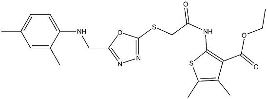 ethyl 2-{[({5-[(2,4-dimethylanilino)methyl]-1,3,4-oxadiazol-2-yl}sulfanyl)acetyl]amino}-4,5-dimethyl-3-thiophenecarboxylate 구조식 이미지