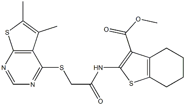 methyl 2-({[(5,6-dimethylthieno[2,3-d]pyrimidin-4-yl)sulfanyl]acetyl}amino)-4,5,6,7-tetrahydro-1-benzothiophene-3-carboxylate Structure