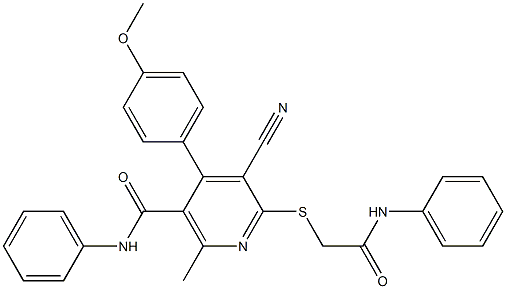 6-[(2-anilino-2-oxoethyl)sulfanyl]-5-cyano-4-(4-methoxyphenyl)-2-methyl-N-phenylnicotinamide Structure