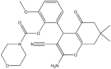 2-(2-amino-3-cyano-7,7-dimethyl-5-oxo-5,6,7,8-tetrahydro-4H-chromen-4-yl)-6-methoxyphenyl morpholine-4-carboxylate 구조식 이미지