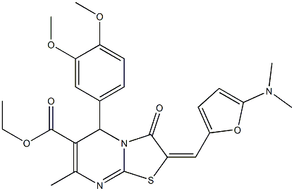 ethyl 5-(3,4-dimethoxyphenyl)-2-{[5-(dimethylamino)-2-furyl]methylene}-7-methyl-3-oxo-2,3-dihydro-5H-[1,3]thiazolo[3,2-a]pyrimidine-6-carboxylate 구조식 이미지