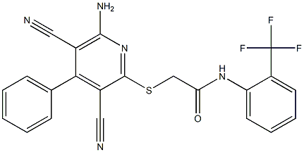 2-[(6-amino-3,5-dicyano-4-phenyl-2-pyridinyl)sulfanyl]-N-[2-(trifluoromethyl)phenyl]acetamide Structure