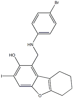 1-[(4-bromoanilino)methyl]-3-iodo-6,7,8,9-tetrahydrodibenzo[b,d]furan-2-ol 구조식 이미지