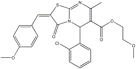 2-methoxyethyl 5-(2-chlorophenyl)-2-(4-methoxybenzylidene)-7-methyl-3-oxo-2,3-dihydro-5H-[1,3]thiazolo[3,2-a]pyrimidine-6-carboxylate 구조식 이미지