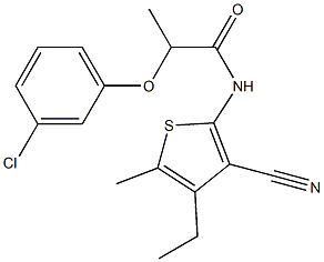 2-(3-chlorophenoxy)-N-(3-cyano-4-ethyl-5-methyl-2-thienyl)propanamide Structure