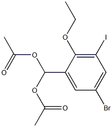 (acetyloxy)(5-bromo-2-ethoxy-3-iodophenyl)methyl acetate 구조식 이미지