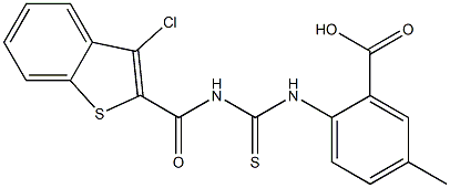 2-[({[(3-chloro-1-benzothien-2-yl)carbonyl]amino}carbothioyl)amino]-5-methylbenzoic acid Structure