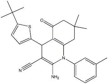 2-amino-4-(5-tert-butylthien-2-yl)-7,7-dimethyl-1-(3-methylphenyl)-5-oxo-1,4,5,6,7,8-hexahydroquinoline-3-carbonitrile 구조식 이미지