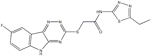 N-(5-ethyl-1,3,4-thiadiazol-2-yl)-2-[(8-fluoro-5H-[1,2,4]triazino[5,6-b]indol-3-yl)sulfanyl]acetamide 구조식 이미지