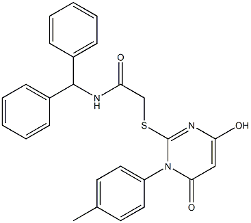 N-benzhydryl-2-{[4-hydroxy-1-(4-methylphenyl)-6-oxo-1,6-dihydro-2-pyrimidinyl]sulfanyl}acetamide 구조식 이미지
