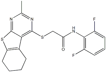 N-(2,6-difluorophenyl)-2-[(2-methyl-5,6,7,8-tetrahydro[1]benzothieno[2,3-d]pyrimidin-4-yl)sulfanyl]acetamide 구조식 이미지