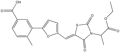 3-(5-{[3-(2-ethoxy-1-methyl-2-oxoethyl)-2,4-dioxo-1,3-thiazolidin-5-ylidene]methyl}-2-furyl)-4-methylbenzoic acid Structure