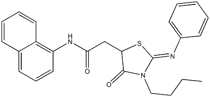 2-[3-butyl-4-oxo-2-(phenylimino)-1,3-thiazolidin-5-yl]-N-(1-naphthyl)acetamide 구조식 이미지