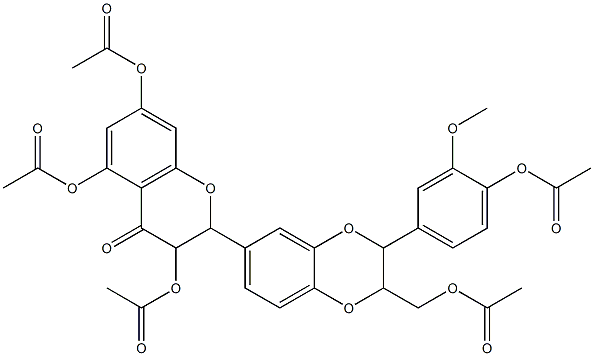 {3-[4-(acetyloxy)-3-methoxyphenyl]-6-[3,5,7-tris(acetyloxy)-4-oxo-3,4-dihydro-2H-chromen-2-yl]-2,3-dihydro-1,4-benzodioxin-2-yl}methyl acetate 구조식 이미지