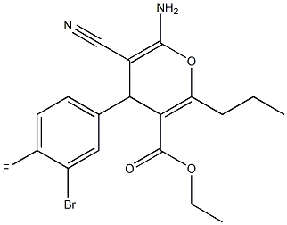 ethyl 6-amino-4-(3-bromo-4-fluorophenyl)-5-cyano-2-propyl-4H-pyran-3-carboxylate 구조식 이미지