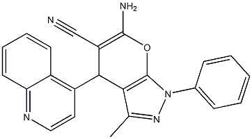 6-amino-3-methyl-1-phenyl-4-(4-quinolinyl)-1,4-dihydropyrano[2,3-c]pyrazole-5-carbonitrile Structure