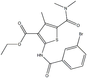 ethyl 2-[(3-bromobenzoyl)amino]-5-[(dimethylamino)carbonyl]-4-methyl-3-thiophenecarboxylate 구조식 이미지