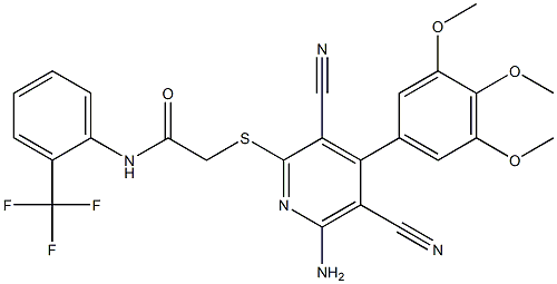 2-{[6-amino-3,5-dicyano-4-(3,4,5-trimethoxyphenyl)-2-pyridinyl]sulfanyl}-N-[2-(trifluoromethyl)phenyl]acetamide 구조식 이미지