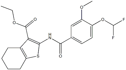 ethyl 2-{[4-(difluoromethoxy)-3-methoxybenzoyl]amino}-4,5,6,7-tetrahydro-1-benzothiophene-3-carboxylate 구조식 이미지