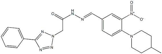 N'-[3-nitro-4-(4-methyl-1-piperidinyl)benzylidene]-2-(5-phenyl-2H-tetraazol-2-yl)acetohydrazide 구조식 이미지