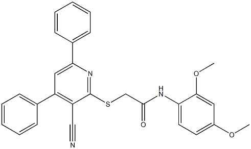 2-[(3-cyano-4,6-diphenyl-2-pyridinyl)sulfanyl]-N-(2,4-dimethoxyphenyl)acetamide 구조식 이미지