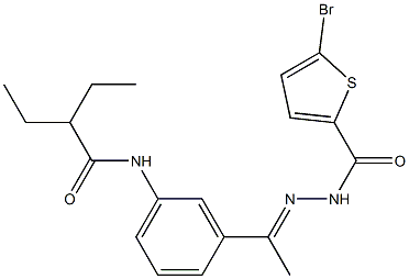 N-(3-{N-[(5-bromo-2-thienyl)carbonyl]ethanehydrazonoyl}phenyl)-2-ethylbutanamide 구조식 이미지