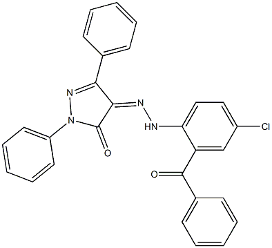1,3-diphenyl-1H-pyrazole-4,5-dione 4-[N-(2-benzoyl-4-chlorophenyl)hydrazone] 구조식 이미지