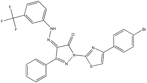 1-[4-(4-bromophenyl)-1,3-thiazol-2-yl]-3-phenyl-1H-pyrazole-4,5-dione 4-{N-[3-(trifluoromethyl)phenyl]hydrazone} 구조식 이미지