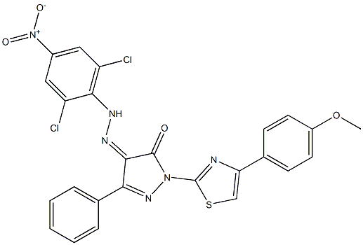 1-[4-(4-methoxyphenyl)-1,3-thiazol-2-yl]-3-phenyl-1H-pyrazole-4,5-dione 4-[N-(2,6-dichloro-4-nitrophenyl)hydrazone] 구조식 이미지