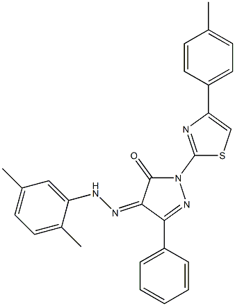 1-[4-(4-methylphenyl)-1,3-thiazol-2-yl]-3-phenyl-1H-pyrazole-4,5-dione 4-[N-(2,5-dimethylphenyl)hydrazone] 구조식 이미지