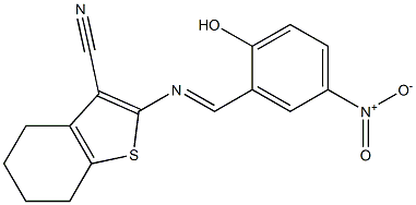 2-{[(E)-(2-hydroxy-5-nitrophenyl)methylidene]amino}-4,5,6,7-tetrahydro-1-benzothiophene-3-carbonitrile 구조식 이미지