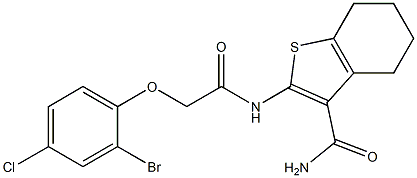2-{[2-(2-bromo-4-chlorophenoxy)acetyl]amino}-4,5,6,7-tetrahydro-1-benzothiophene-3-carboxamide 구조식 이미지