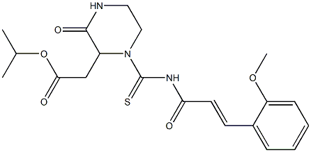 isopropyl 2-[1-({[(E)-3-(2-methoxyphenyl)-2-propenoyl]amino}carbothioyl)-3-oxo-2-piperazinyl]acetate 구조식 이미지