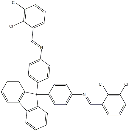 N-[(E)-(2,3-dichlorophenyl)methylidene]-N-{4-[9-(4-{[(E)-(2,3-dichlorophenyl)methylidene]amino}phenyl)-9H-fluoren-9-yl]phenyl}amine 구조식 이미지