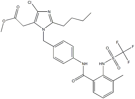 2-Butyl-4-chloro-1-[4-[2-(trifluoromethylsulfonylamino)-3-methylbenzoylamino]benzyl]-1H-imidazole-5-acetic acid methyl ester 구조식 이미지